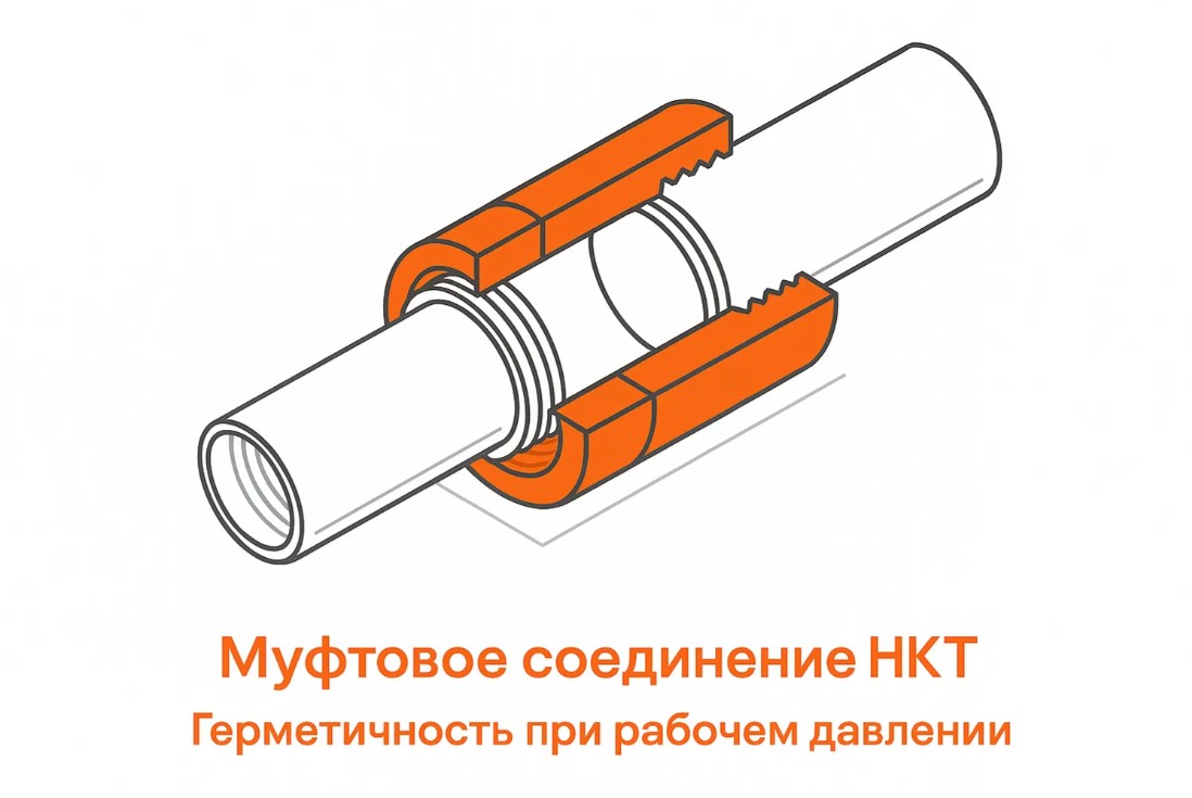 схема: муфтовое резьбовое соединение насосно-компрессорных труб (НКТ)